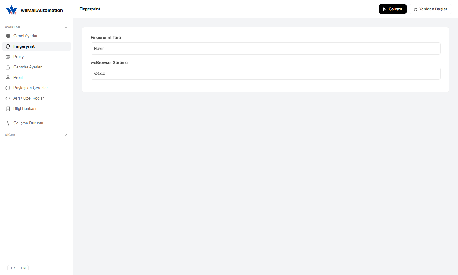 weMailAutomation Fingerprint ayarları