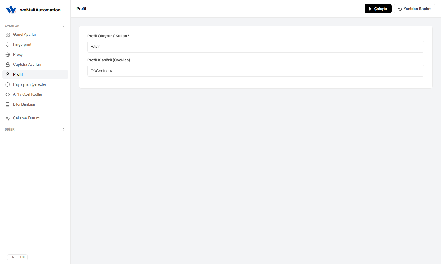 weMailAutomation Profil ayarları