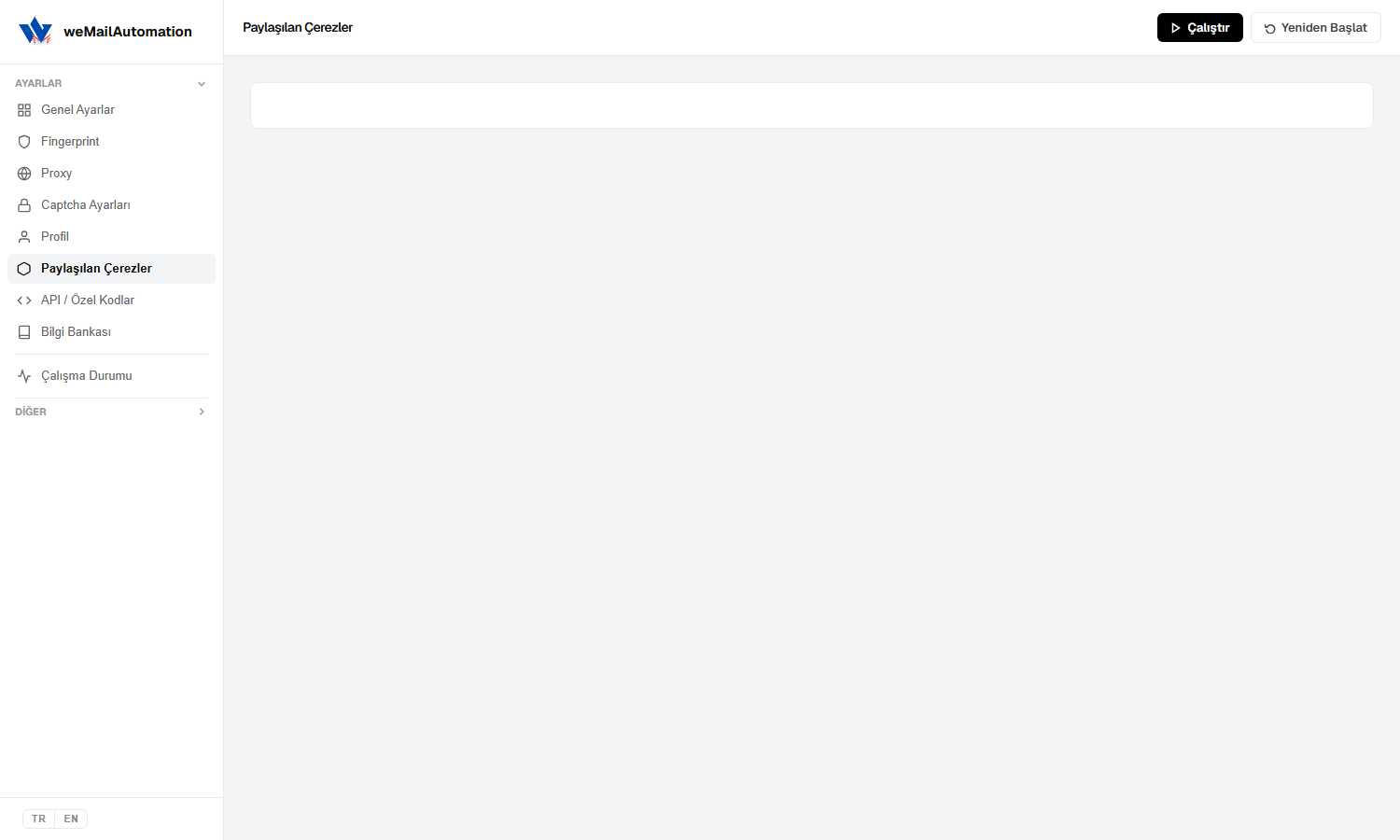 weMailAutomation Paylaşılan Çerezler ekranı