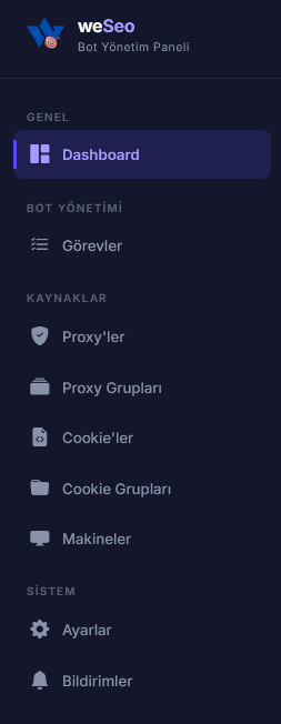 weSeo Panel sidebar menu